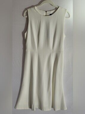 DKNY Cream Sleeveless Midi A-Line Dress